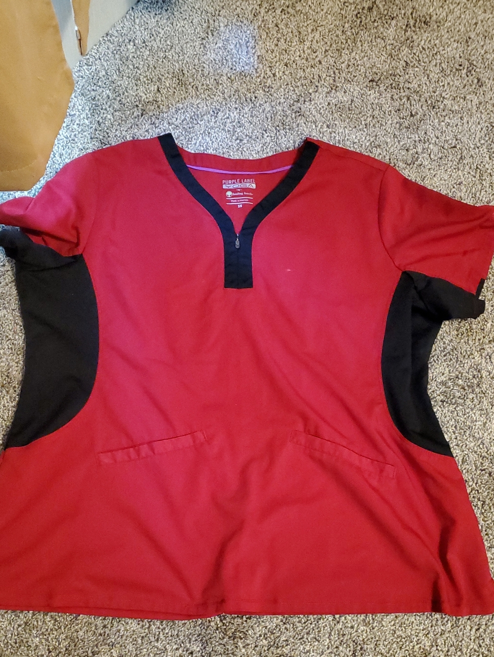 Red Medical Scrub Top with Black Trim